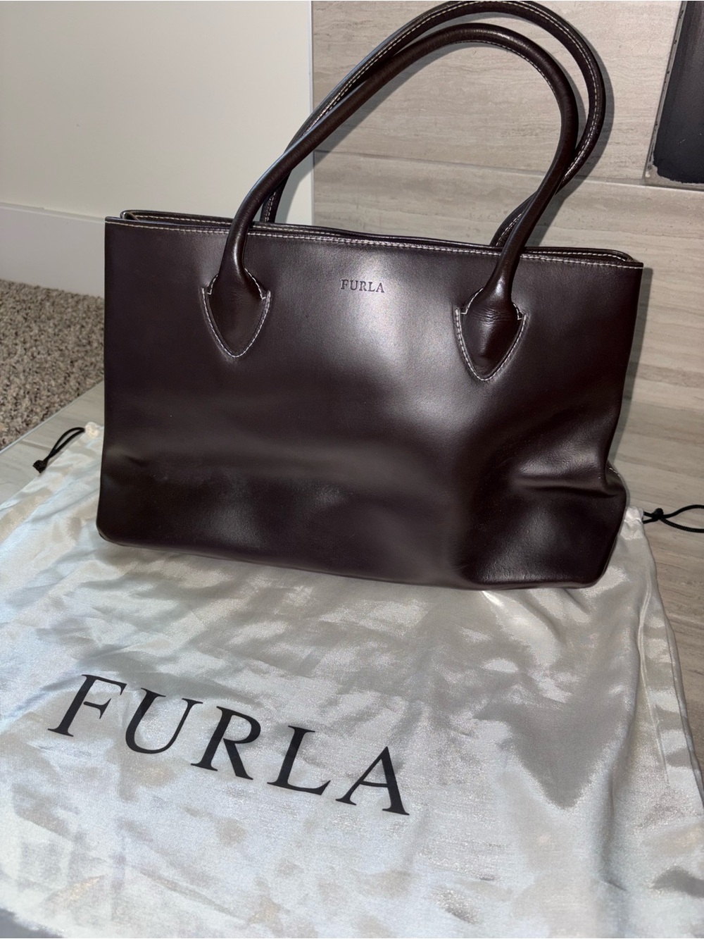 Furla Smooth Leather Shoulder Bag in Dark Brown